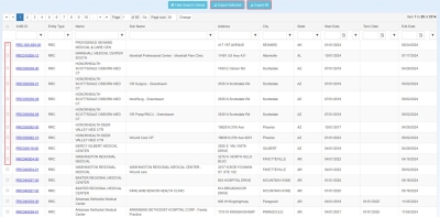 Covered Entity Export Search Results