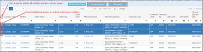 illustration of Contract Pharmacy Export Options. Sections are highlighted to show selection of data to be exported.