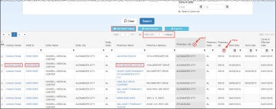 screen shot of Contract Pharmacy Search Results table